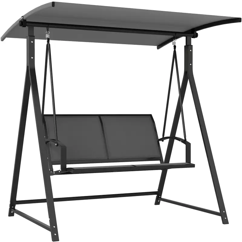 Columpio de Jardín de 2 Plazas con Toldo Ajustable y Estructura Triangular de Metal Carga 220 kg 160x112x162 cm Gris