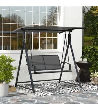 Columpio de Jardín de 2 Plazas con Toldo Ajustable y Estructura Triangular de Metal Carga 220 kg 160x112x162 cm Gris