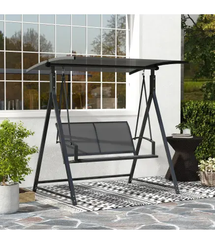 Columpio de Jardín de 2 Plazas con Toldo Ajustable y Estructura Triangular de Metal Carga 220 kg 160x112x162 cm Gris