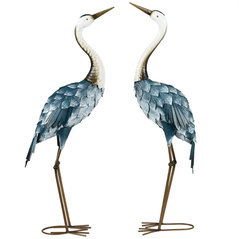 Set de 2 Estatuas de Grulla de Acero para Jardín con Pintura Resistente y Estacas de Suelo para Decoración de Césped Set de 2 Estatuas de Grulla de Acero para Jardín con Pintura Resistente y Estacas de Suelo para Decoración de Césped