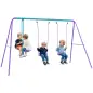Juego de Columpios de Jardín de Metal con Altura Ajustable 2 Columpios y Balancín 280x140x176 cm Morado y Azul