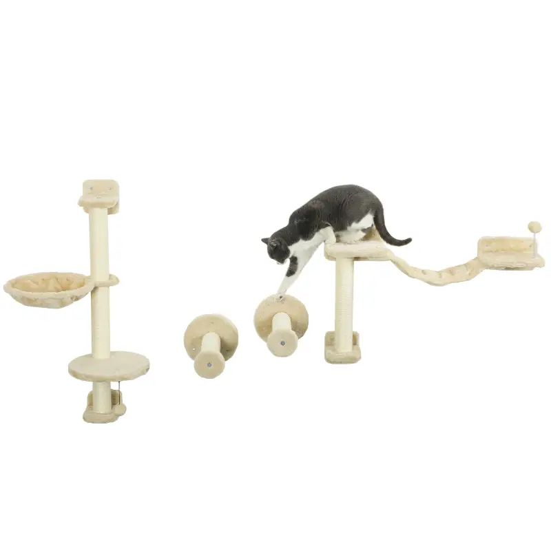 Juego de Escalada para Gatos de Pared 4 Piezas con Hamaca Bola Plataformas 84,5x19x54 cm Beige