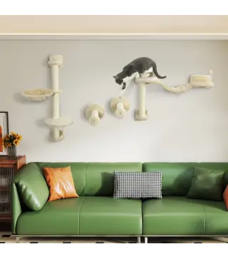 Juego de Escalada para Gatos de Pared 4 Piezas con Hamaca Bola Plataformas 84,5x19x54 cm Beige