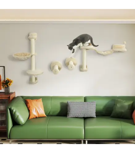 Juego de Escalada para Gatos de Pared 4 Piezas con Hamaca Bola Plataformas 84,5x19x54 cm Beige