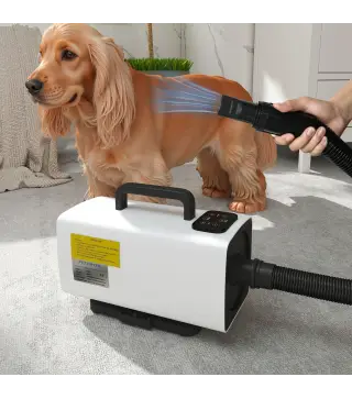 Secador para Perros de 2200W con Pantalla Digital Velocidad y Temperatura Ajustables 3 Boquillas Blanco