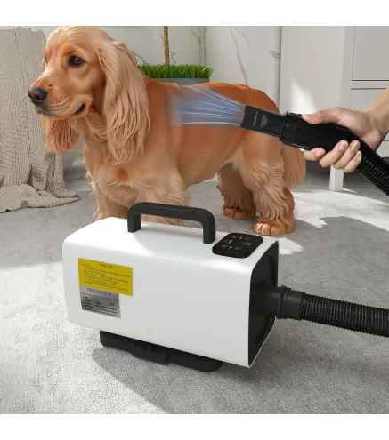 Secador para Perros de 2200W con Pantalla Digital Velocidad y Temperatura Ajustables 3 Boquillas Blanco