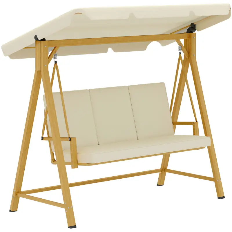 Columpio de Jardín con Toldo Ajustable para Tres Personas Estructura Metálica y Cojines 195x120x170 cm Beige