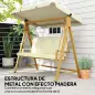 Columpio de Jardín con Toldo Ajustable para Tres Personas Estructura Metálica y Cojines 195x120x170 cm Beige