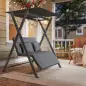 Columpio de Jardín de 2 Plazas Convertible en Cama con Toldo Ajustable UV30+ y Cojines 142x130x168 cm Gris Oscuro
