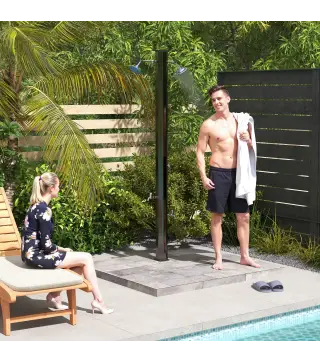 Ducha Solar Exterior 35 L con 2 Cabezales Giratorios Duchas para Pies y Agua Caliente Máximo 55℃ 73x18x217 cm Negro