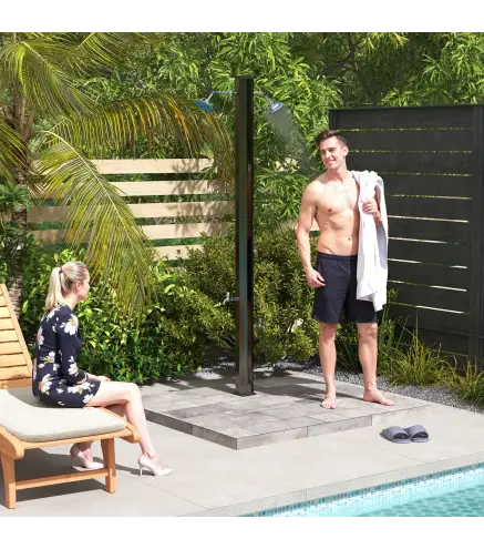 Ducha Solar Exterior 35 L con 2 Cabezales Giratorios Duchas para Pies y Agua Caliente Máximo 55℃ 73x18x217 cm Negro