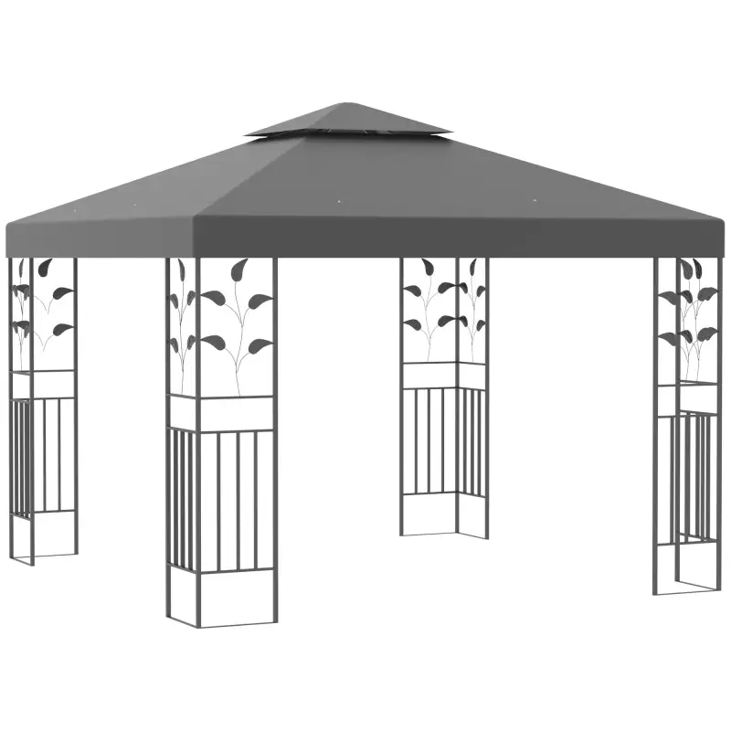 Cenador de Jardín 3x3m con Doble Techo Estructura de Acero Resistente al Agua para Exterior Patio 295x295x270 cm Gris