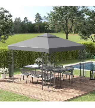 Cenador de Jardín 3x3m con Doble Techo Estructura de Acero Resistente al Agua para Exterior Patio 295x295x270 cm Gris