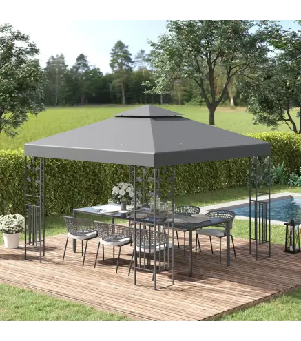 Cenador de Jardín 3x3m con Doble Techo Estructura de Acero Resistente al Agua para Exterior Patio 295x295x270 cm Gris