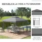 Cenador de Jardín 3x3m con Doble Techo Estructura de Acero Resistente al Agua para Exterior Patio 295x295x270 cm Gris