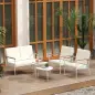 Conjunto de Muebles de Jardín de 5 Piezas con Sofá Sillones y Mesas con Tablero de Vidrio Templado Cojines Beige