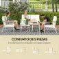 Conjunto de Muebles de Jardín de 5 Piezas con Sofá Sillones y Mesas con Tablero de Vidrio Templado Cojines Beige
