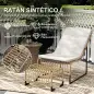 Sillón de Exterior con Reposapiés, Cojín Acolchado y Estructura de Acero con Ratán Sintético Duradero 93x65x80 cm Beige