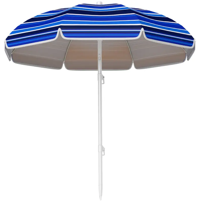 Sombrilla de Playa Grande con Protección UV UPF50+ Inclinación Ajustable y Bolsa de Transporte Ø180x196 cm Multicolor