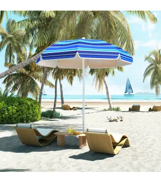 Sombrilla de Playa Grande con Protección UV UPF50+ Inclinación Ajustable y Bolsa de Transporte Ø180x196 cm Multicolor