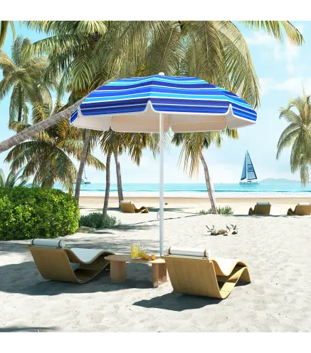 Sombrilla de Playa Grande con Protección UV UPF50+ Inclinación Ajustable y Bolsa de Transporte Ø180x196 cm Multicolor