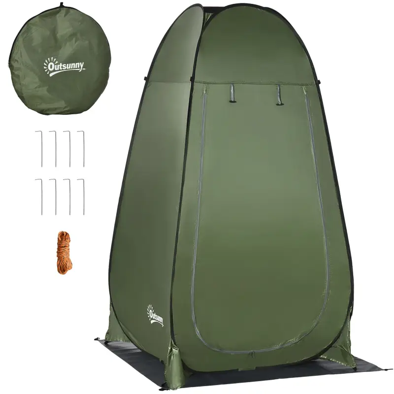 Tienda de Ducha Camping Portátil con Bolsillo Bolsa de Transporte y UV 20+ para Baño Inodoro 126x124x189 cm Verde Oliva