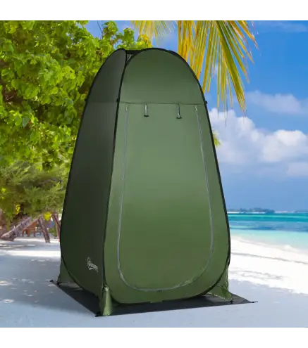 Tienda de Ducha Camping Portátil con Bolsillo Bolsa de Transporte y UV 20+ para Baño Inodoro 126x124x189 cm Verde Oliva