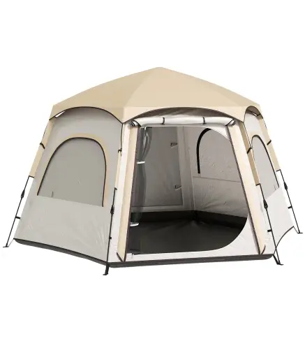 Tienda de Campaña para 4 Personas con Fácil Montaje Protección UV y Bolsa de Transporte 280x240x155 cm Blanco y Beige