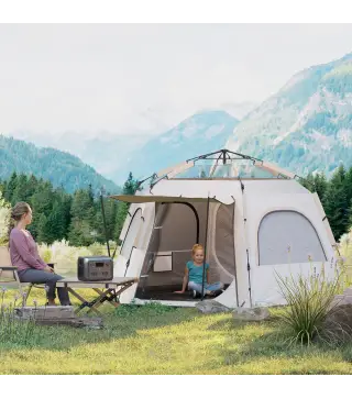Tienda de Campaña para 4 Personas con Fácil Montaje Protección UV y Bolsa de Transporte 280x240x155 cm Blanco y Beige