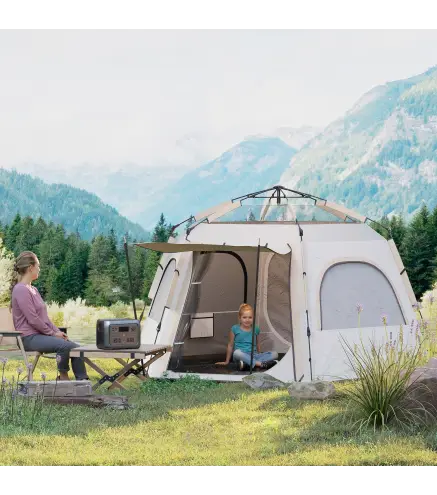 Tienda de Campaña para 4 Personas con Fácil Montaje Protección UV y Bolsa de Transporte 280x240x155 cm Blanco y Beige