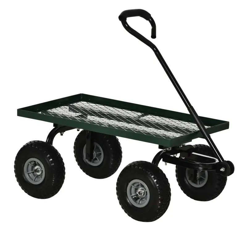 Carrito de Jardín con Manija Acolchada y 4 Ruedas Grandes Estructura de Acero Carga 150 kg 94x48,5x100 cm Verde y Negro