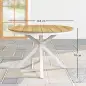 Mesa de Jardín Redonda de Ø118x74cm con Encimera de Lamas Estructura de Aluminio y Patas Cruzadas Teca y Blanco