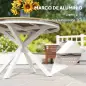 Mesa de Jardín Redonda de Ø118x74cm con Encimera de Lamas Estructura de Aluminio y Patas Cruzadas Teca y Blanco