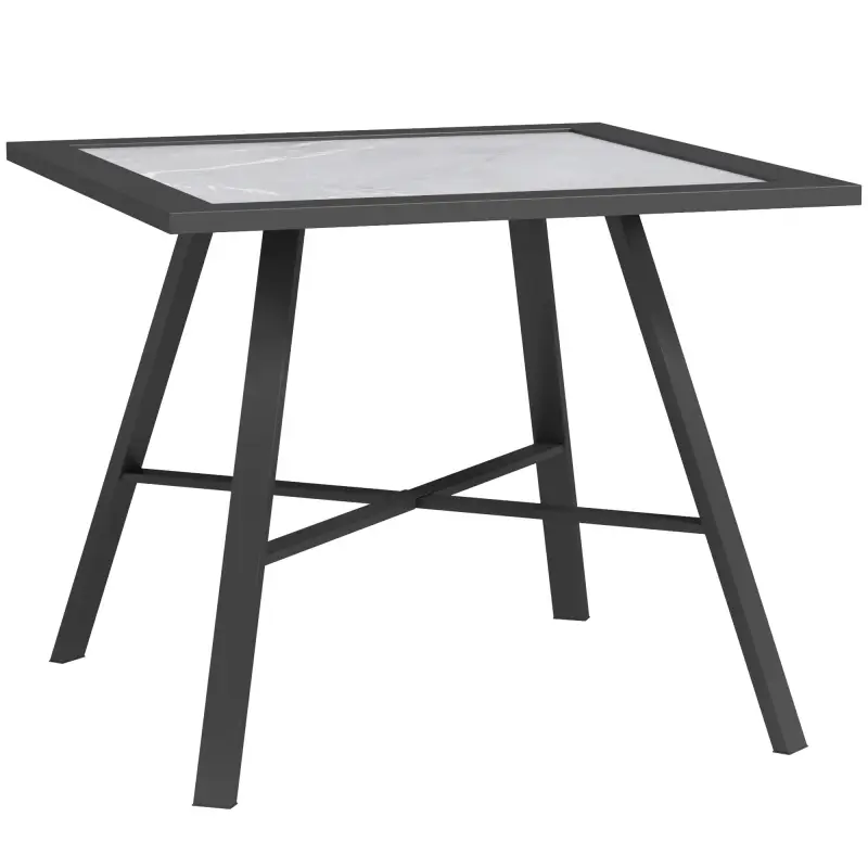 Mesa Auxiliar de Jardín con Encimera de Aspecto Piedra Gris y Estructura Negra 55x55x46 cm Mesita de Exterior Compacta