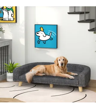 Sofá para Perros Grandes Cama Elevada para Perros con Cojín Lavable y Patas de Madera Carga 30 kg 98x67x25cm Gris Oscuro