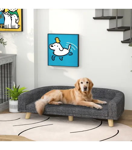 Sofá para Perros Grandes Cama Elevada para Perros con Cojín Lavable y Patas de Madera Carga 30 kg 98x67x25cm Gris Oscuro