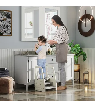 Taburete para Niños Ajustable de 2 a 3 Peldaños Torre de Aprendizaje Escalera para Niños de 2-5 Años Gris
