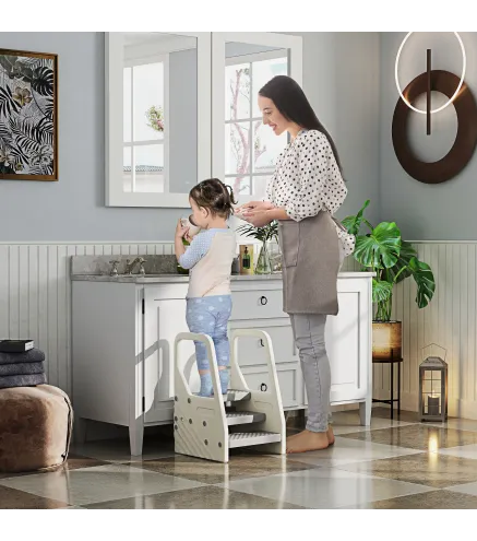 Taburete para Niños Ajustable de 2 a 3 Peldaños Torre de Aprendizaje Escalera para Niños de 2-5 Años Gris