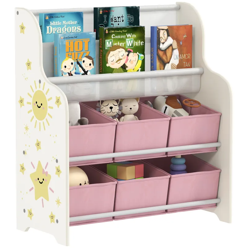 Estantería Infantil para Juguetes con 6 Cajas Extraíbles de Tela no Tejida y 2 Estantes para Guardería 63x30x71 cm Rosa