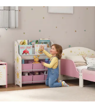 Estantería Infantil para Juguetes con 6 Cajas Extraíbles de Tela no Tejida y 2 Estantes para Guardería 63x30x71 cm Rosa