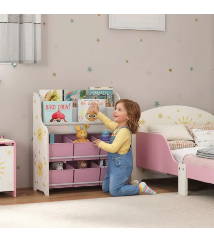 Estantería Infantil para Juguetes con 6 Cajas Extraíbles de Tela no Tejida y 2 Estantes para Guardería 63x30x71 cm Rosa