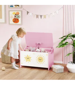 Caja de Almacenaje Juguetes 53L Baúl Juguetes Infantil con Tapa Abatible y Pistón de Gas para Sala de Juegos Rosa