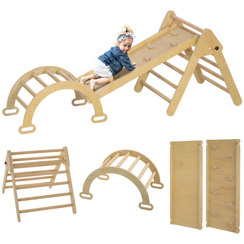 5 en 1 Triángulo de Escalada de Madera Plegable con Rampa Escalador de Arco para Niños 178x64,5x63 cm Madera Natural 5 en 1 Triángulo de Escalada de Madera Plegable con Rampa Escalador de Arco para Niños 178x64,5x63 cm Madera Natural