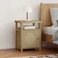 Mesita de Noche con Puerta de Ratán Mesilla de Noche con Estante Abierto y Compartimento 40x35x55 cm Madera Natural