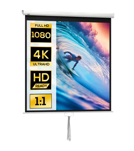 Pantalla de Proyección Portátil 85 Pulgadas Formato 1:1 para Interior y Exterior Cine en Casa Patio 146x146 cm Blanco