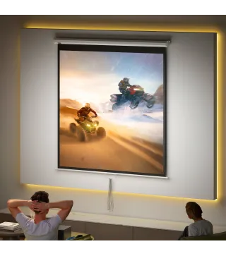 Pantalla de Proyección Portátil 85 Pulgadas Formato 1:1 para Interior y Exterior Cine en Casa Patio 146x146 cm Blanco