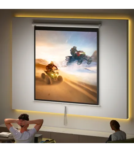 Pantalla de Proyección Portátil 85 Pulgadas Formato 1:1 para Interior y Exterior Cine en Casa Patio 146x146 cm Blanco