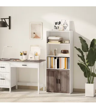 Estantería para Libros Estrecha Librería con Puertas Estantes Abiertos y Armario 60x30x149,5 cm Blanco y Marrón