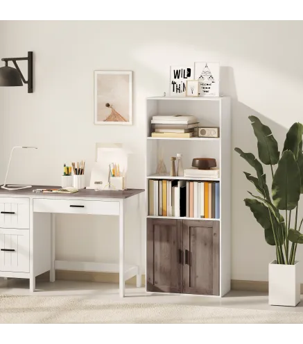 Estantería para Libros Estrecha Librería con Puertas Estantes Abiertos y Armario 60x30x149,5 cm Blanco y Marrón