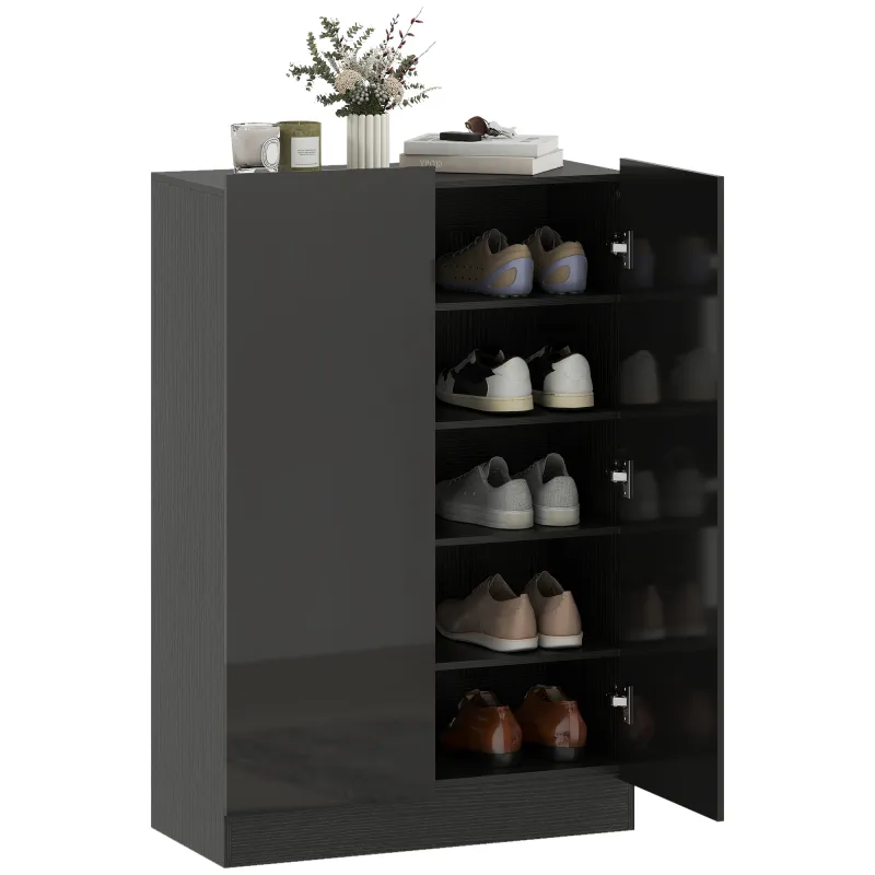 Zapatero Entrada Recibidor con 2 Puertas con Cierre Suave y Estantes Ajustables para 20 Pares de Zapatos Negro Brillo